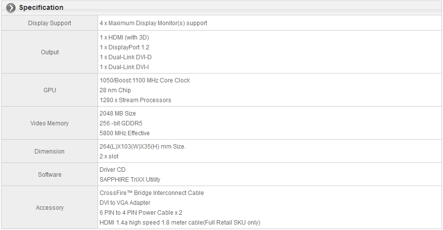 SAPPHIRE AMD Radeon R9 270X 2048MB DDR5 / 256bit DVI / HDMI / DP PCI-E (1100 / 5800) (wer. OC)